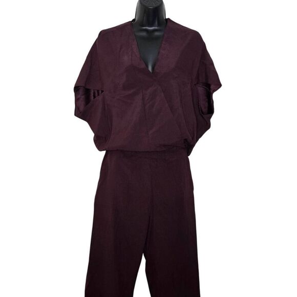 Zero Maria Cornejo Silk Jumpsuit Size 6 Plum Elastic Waist V-Neck - Picture 2 of 8
